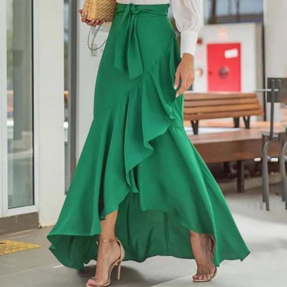 Women's Elegant Ruffles Long Skirt Knee Length Summer Mermaid Bodycon Dress for Wedding Party Cocktail