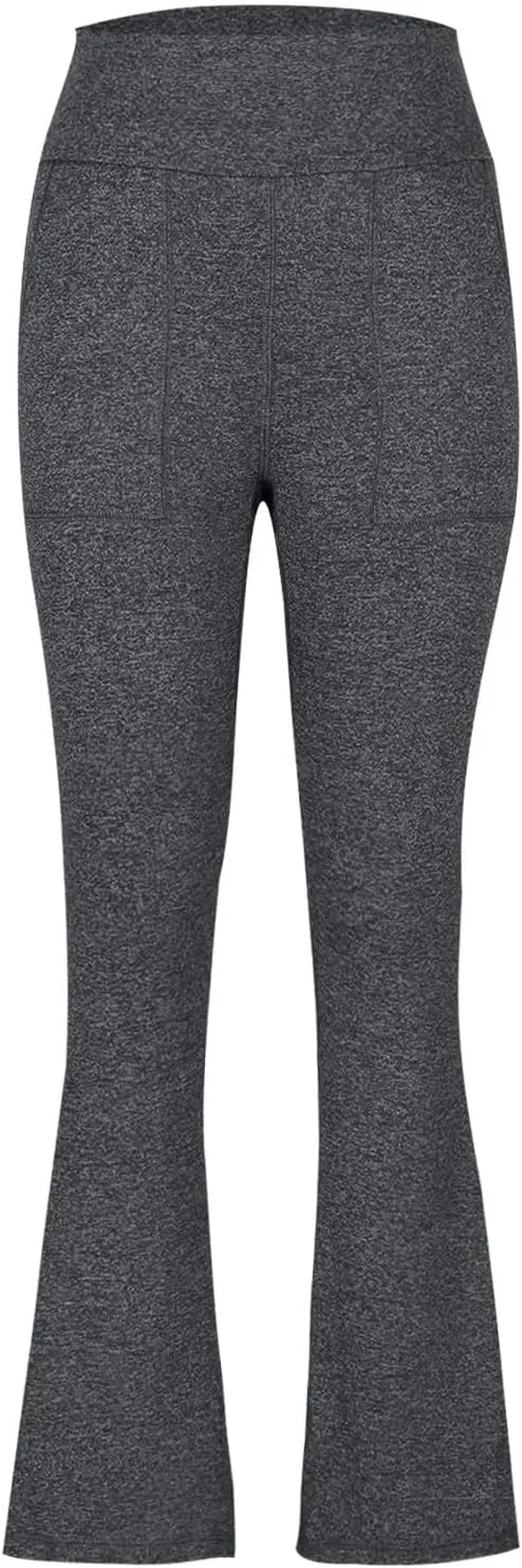 Women's High Waist Yoga Pants Casual Flared Trousers Solid Elastic Waist Pocket Pants Slim Fit Stretchy Stylish Pants