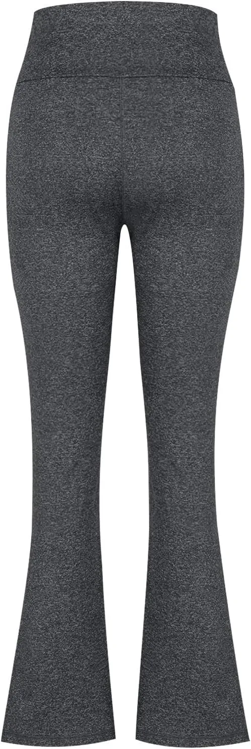 Women's High Waist Yoga Pants Casual Flared Trousers Solid Elastic Waist Pocket Pants Slim Fit Stretchy Stylish Pants