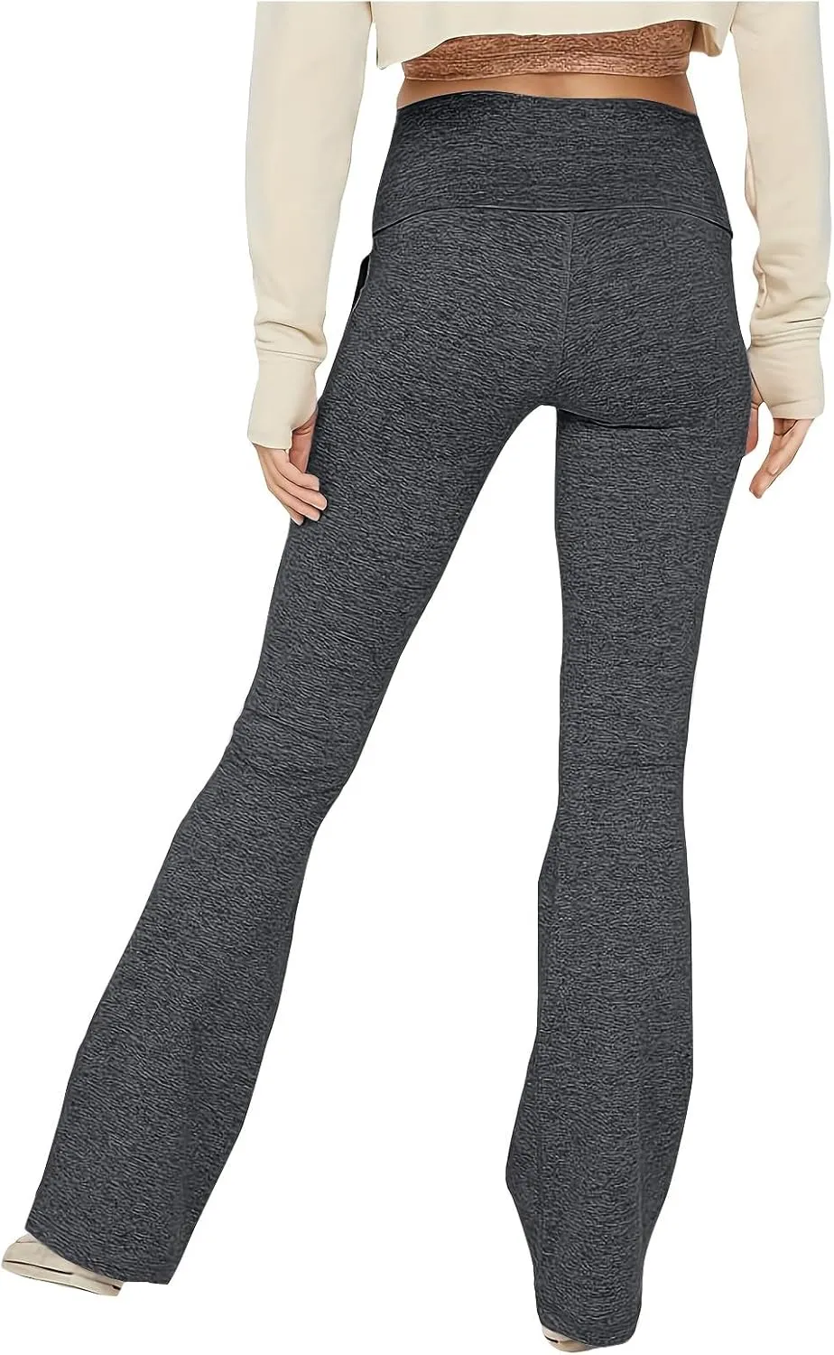 Women's High Waist Yoga Pants Casual Flared Trousers Solid Elastic Waist Pocket Pants Slim Fit Stretchy Stylish Pants
