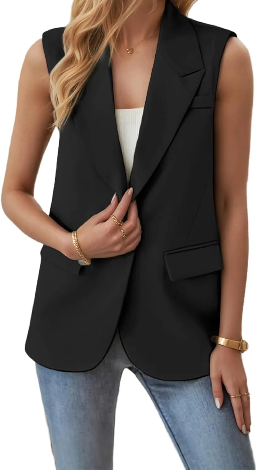 Women's Sleeveless Vest Tops 2025 Summer Fully-Lined Fashion Lightweight Open Front Casual Work Office Blazers with Pockets