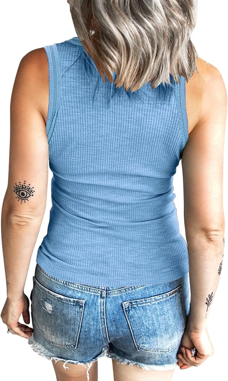 Women's Tank Tops Ribbed V Neck Sleeveless T Shirts Summer Slim Fitted Basic Tee Tops Crew Neck Cami Shirt