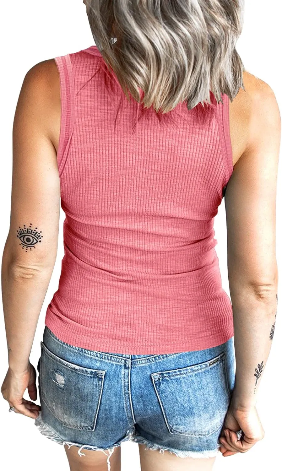 Women's Tank Tops Ribbed V Neck Sleeveless T Shirts Summer Slim Fitted Basic Tee Tops Crew Neck Cami Shirt