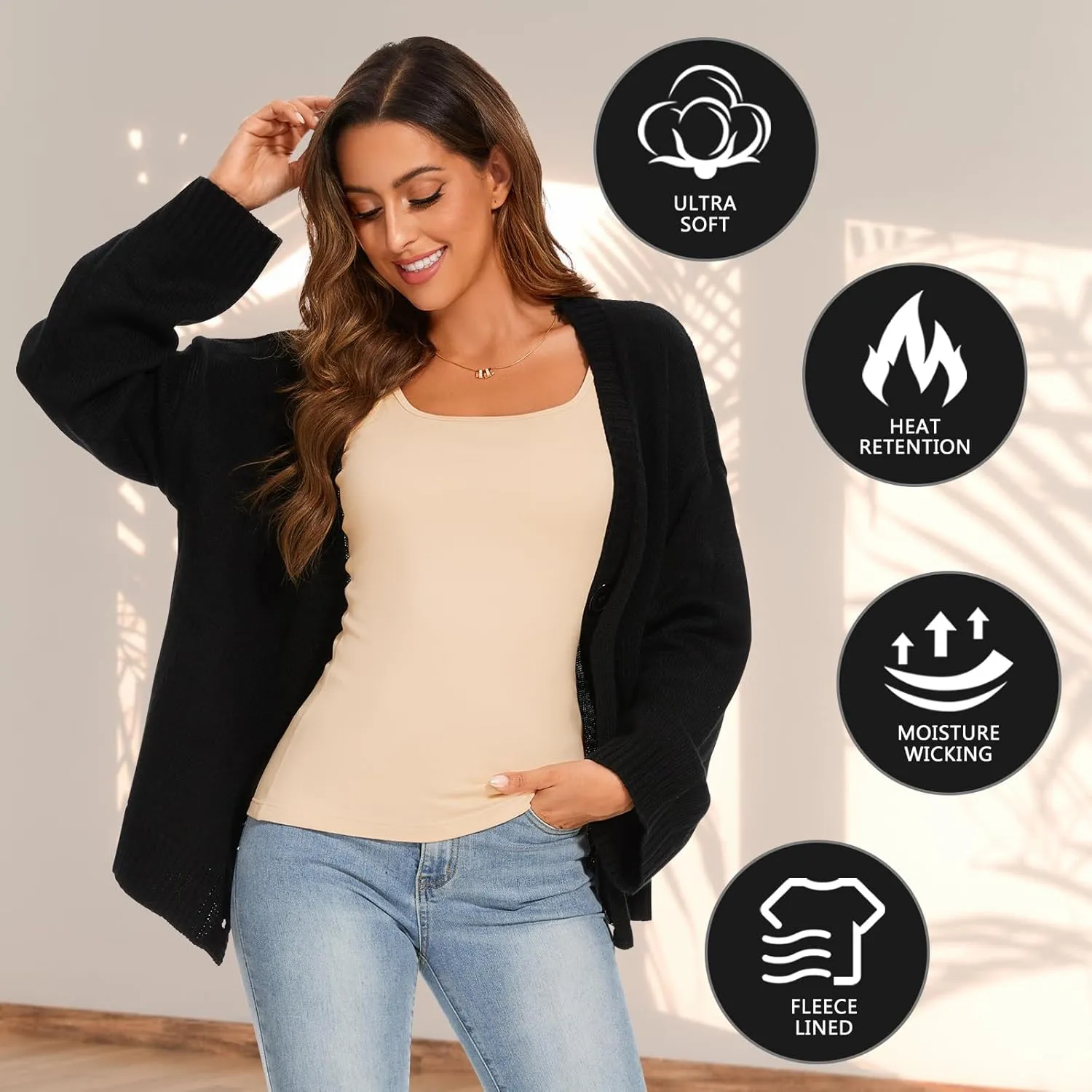 WOWENY Women's Thermal Tank Tops Sleeveless Underwear Tops Adjustable Straps Winter Camisole Fleece Shirts Warm Vest