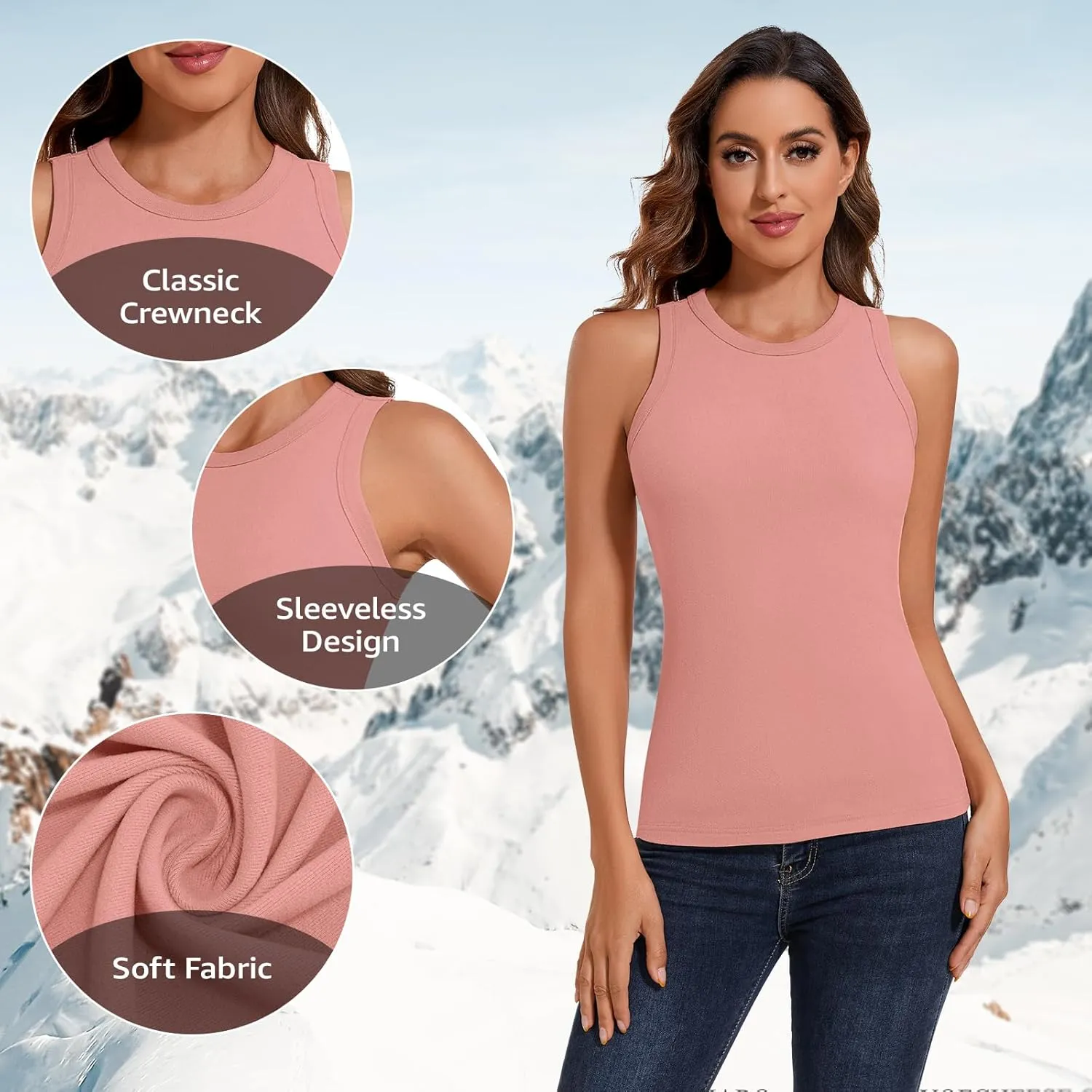 WOWENY Women's Thermal Tank Tops Sleeveless Underwear Tops Adjustable Straps Winter Camisole Fleece Shirts Warm Vest