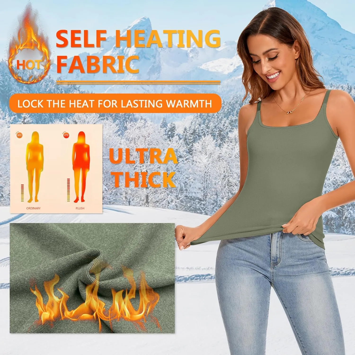 WOWENY Women's Thermal Tank Tops Sleeveless Underwear Tops Adjustable Straps Winter Camisole Fleece Shirts Warm Vest