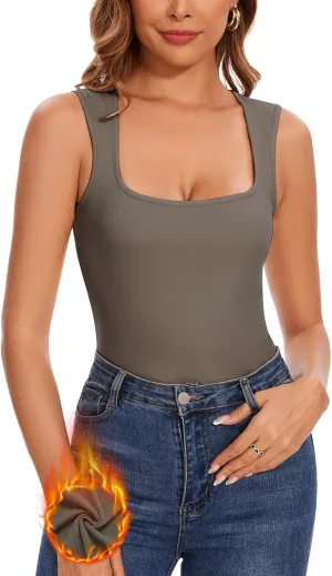 WOWENY Women's Thermal Tank Tops Sleeveless Underwear Tops Adjustable Straps Winter Camisole Fleece Shirts Warm Vest
