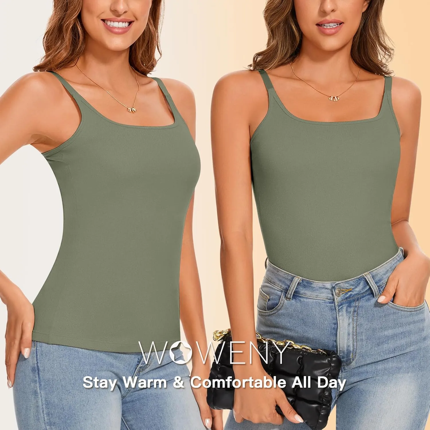 WOWENY Women's Thermal Tank Tops Sleeveless Underwear Tops Adjustable Straps Winter Camisole Fleece Shirts Warm Vest