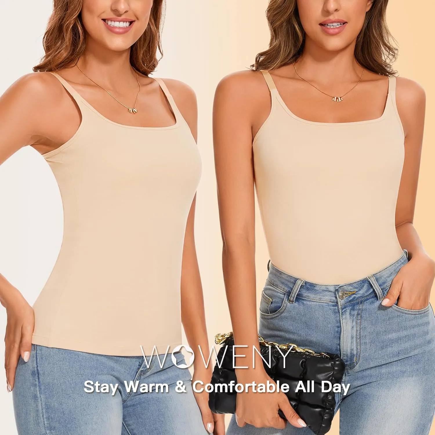 WOWENY Women's Thermal Tank Tops Sleeveless Underwear Tops Adjustable Straps Winter Camisole Fleece Shirts Warm Vest