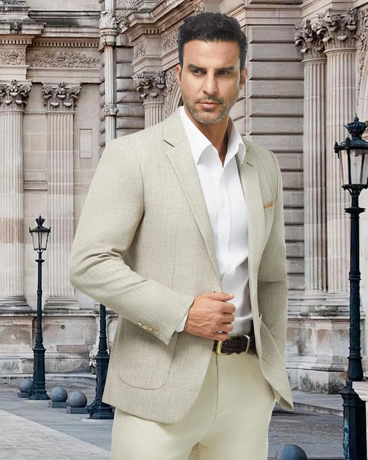 WULFUL Men's Sport Coats Blazers Linen Cotton Blazer Regular Fit One Button Suit Jacket with 2 Pockets
