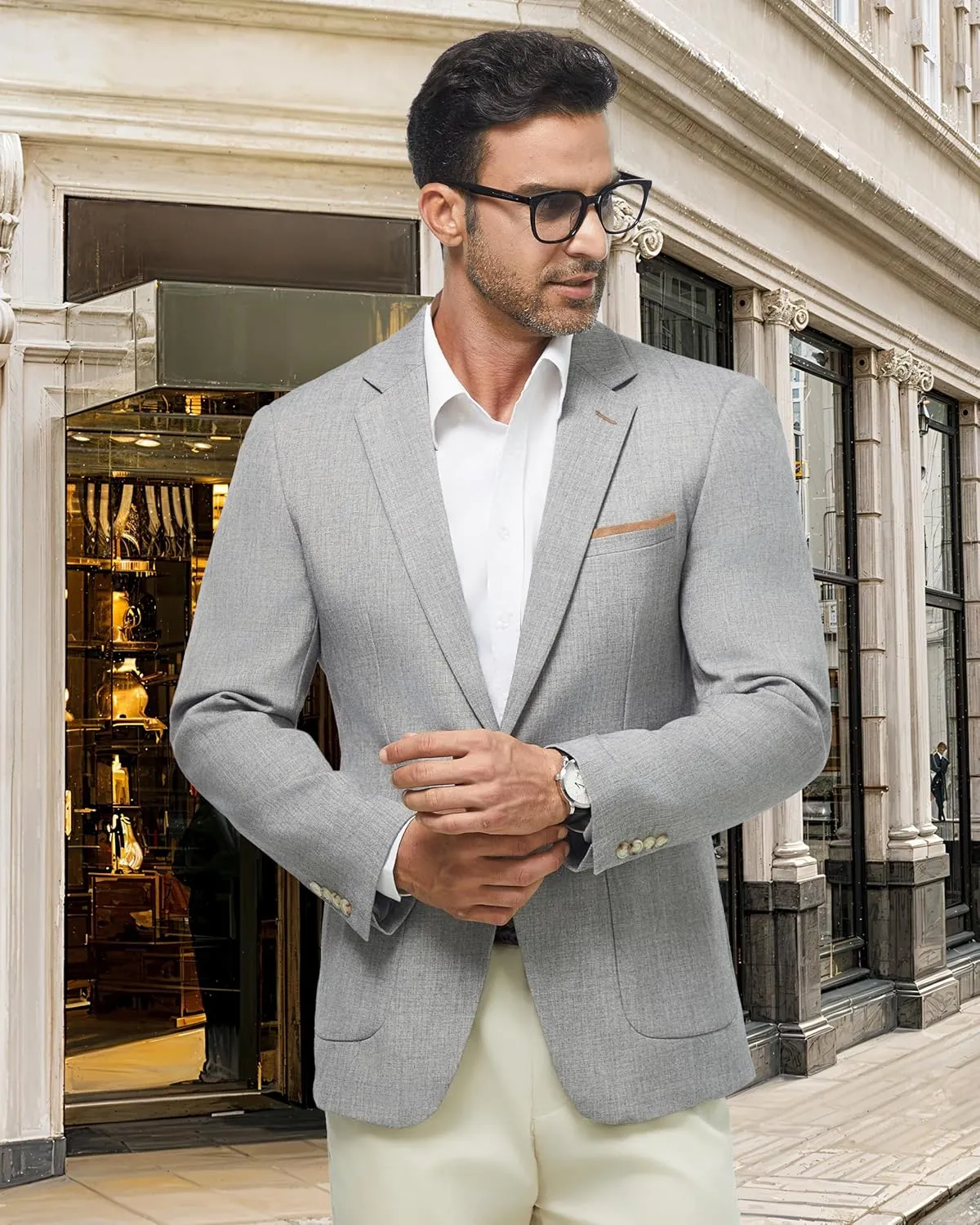 WULFUL Men's Sport Coats Blazers Linen Cotton Blazer Regular Fit One Button Suit Jacket with 2 Pockets