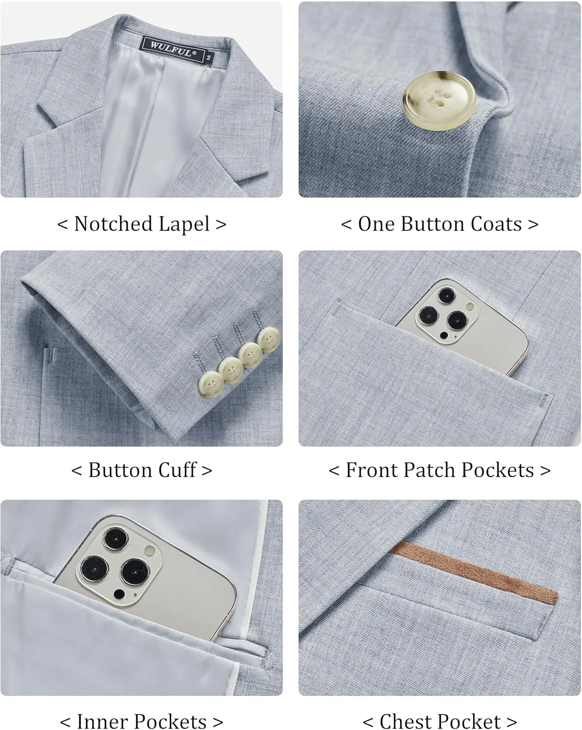 WULFUL Men's Sport Coats Blazers Linen Cotton Blazer Regular Fit One Button Suit Jacket with 2 Pockets