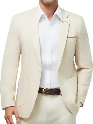 WULFUL Men's Sport Coats Blazers Linen Cotton Blazer Regular Fit One Button Suit Jacket with 2 Pockets