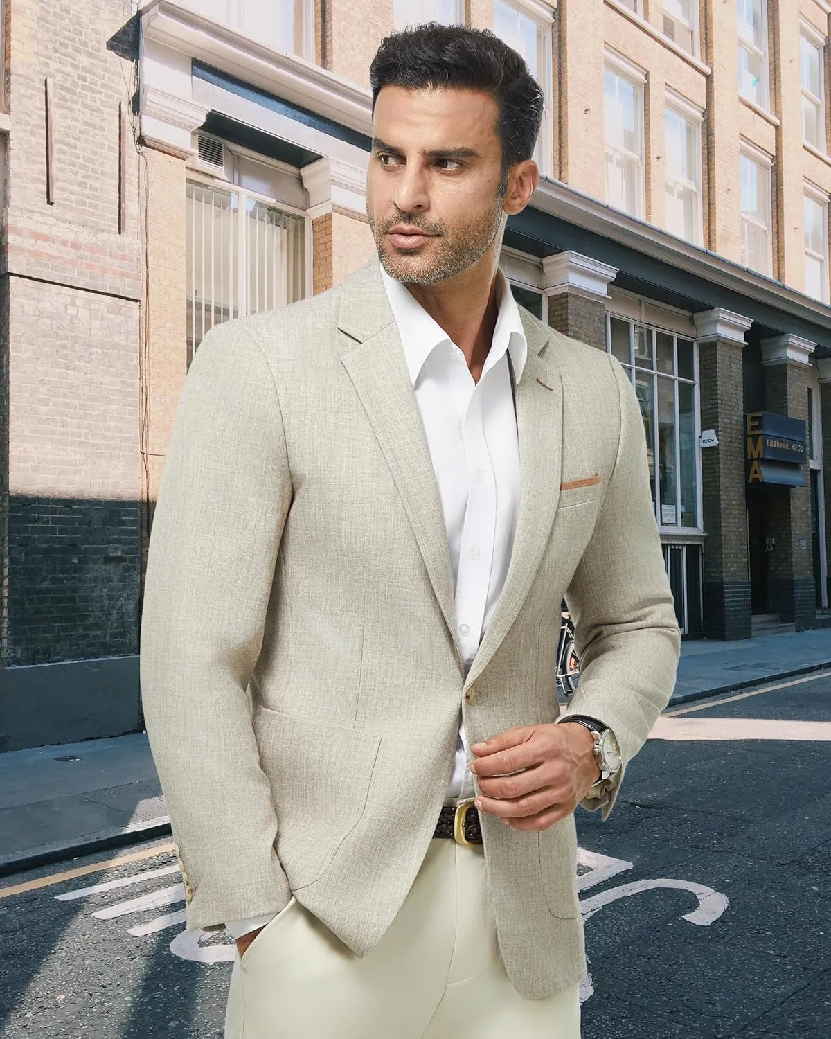 WULFUL Men's Sport Coats Blazers Linen Cotton Blazer Regular Fit One Button Suit Jacket with 2 Pockets