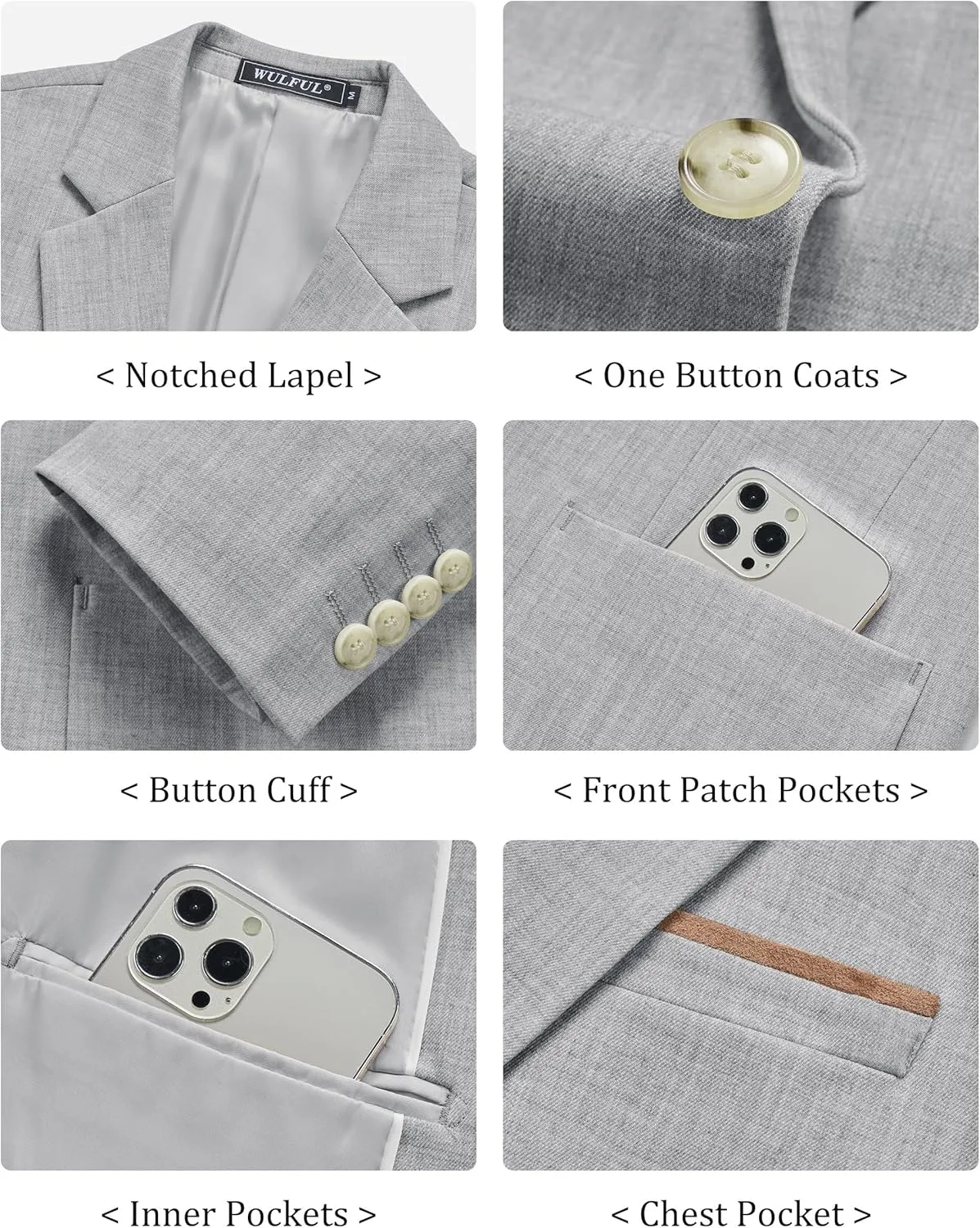 WULFUL Men's Sport Coats Blazers Linen Cotton Blazer Regular Fit One Button Suit Jacket with 2 Pockets