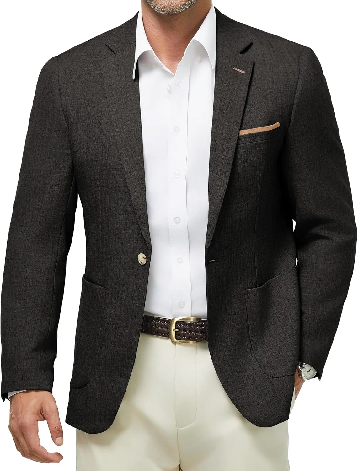 WULFUL Men's Sport Coats Blazers Linen Cotton Blazer Regular Fit One Button Suit Jacket with 2 Pockets