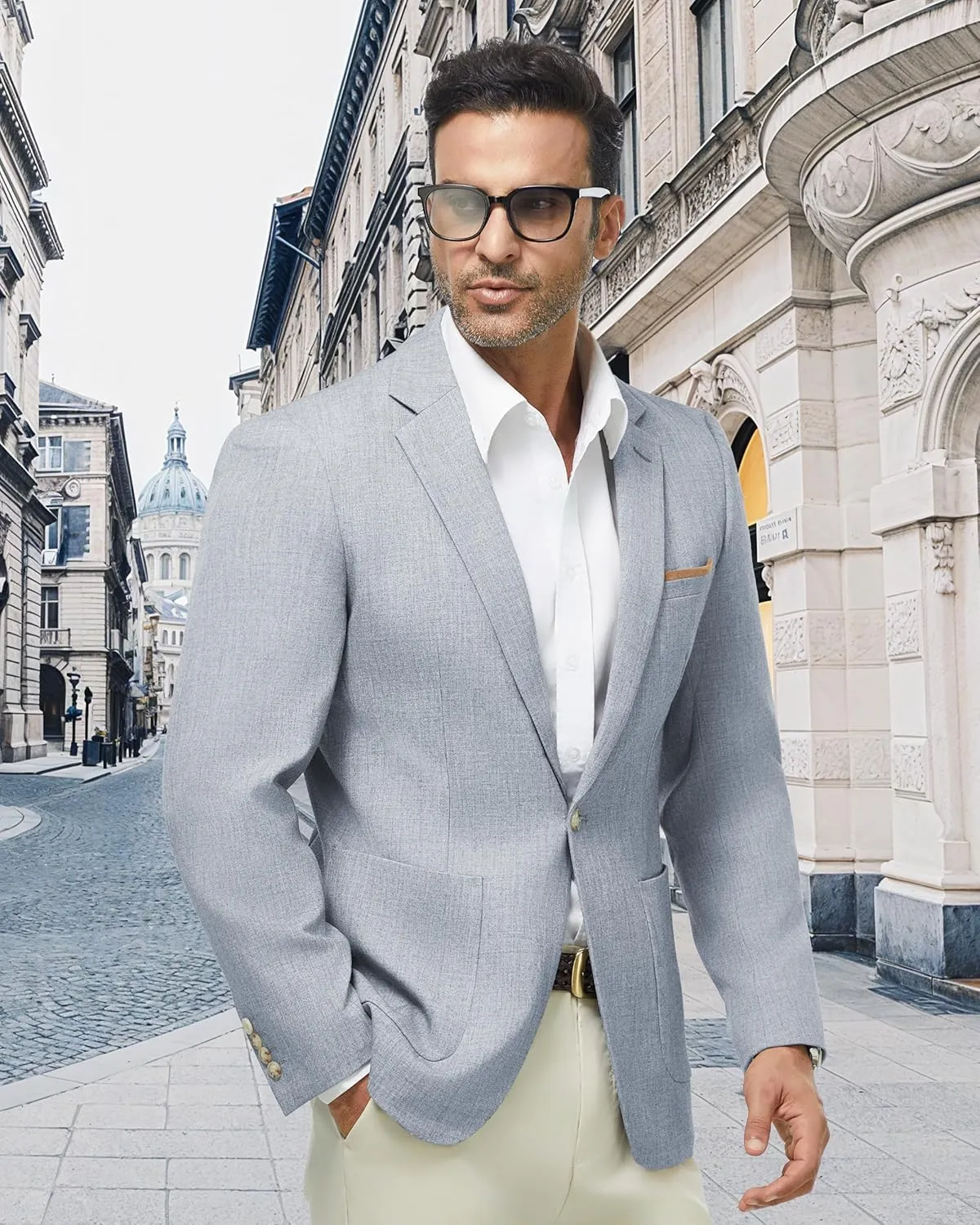 WULFUL Men's Sport Coats Blazers Linen Cotton Blazer Regular Fit One Button Suit Jacket with 2 Pockets