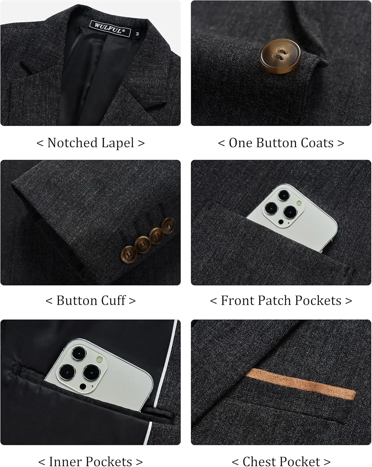 WULFUL Men's Sport Coats Blazers Linen Cotton Blazer Regular Fit One Button Suit Jacket with 2 Pockets