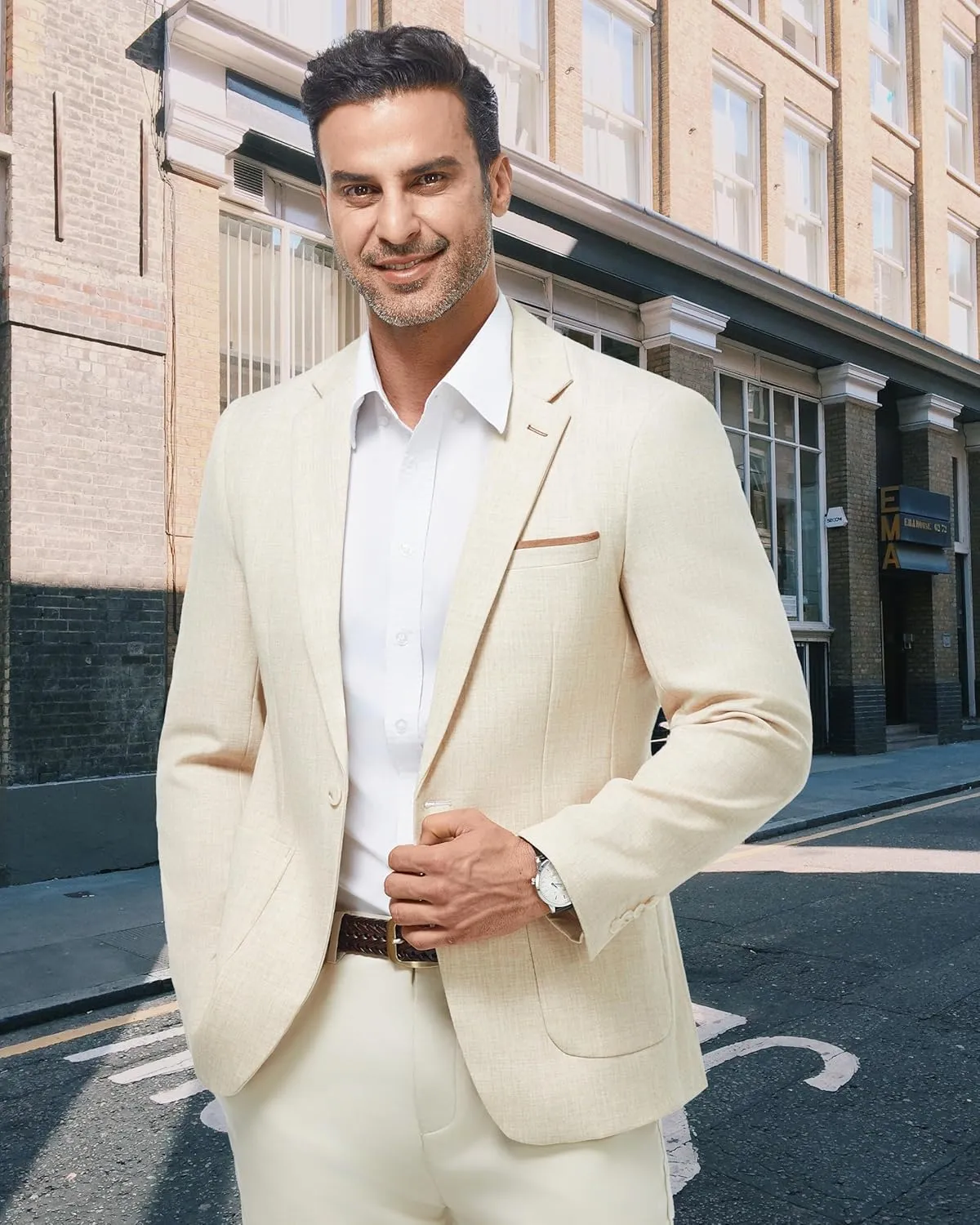WULFUL Men's Sport Coats Blazers Linen Cotton Blazer Regular Fit One Button Suit Jacket with 2 Pockets