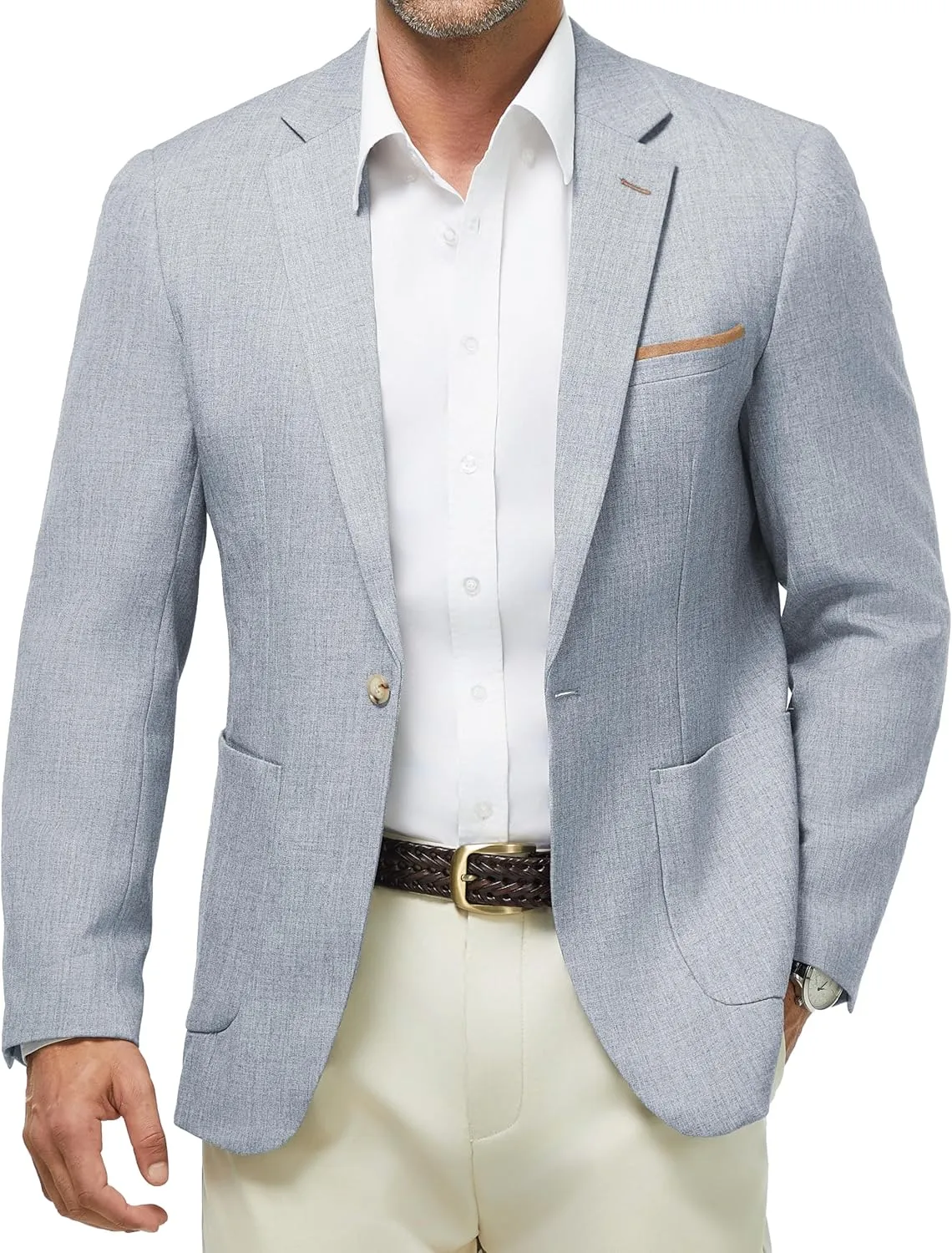 WULFUL Men's Sport Coats Blazers Linen Cotton Blazer Regular Fit One Button Suit Jacket with 2 Pockets