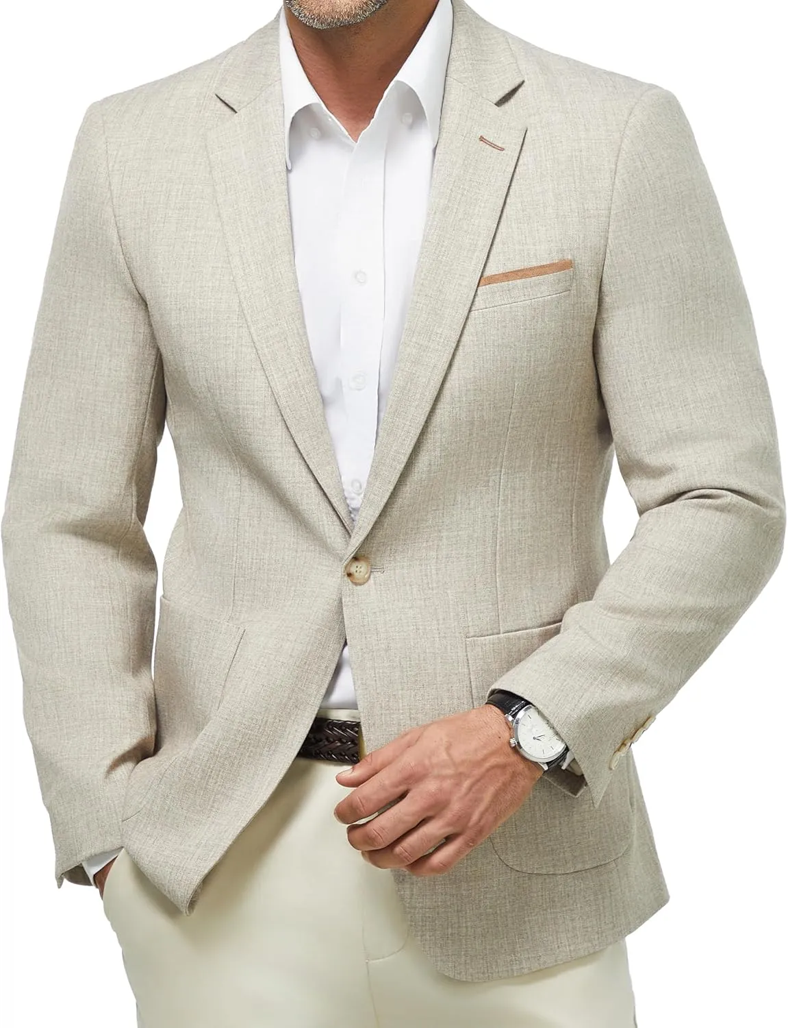 WULFUL Men's Sport Coats Blazers Linen Cotton Blazer Regular Fit One Button Suit Jacket with 2 Pockets