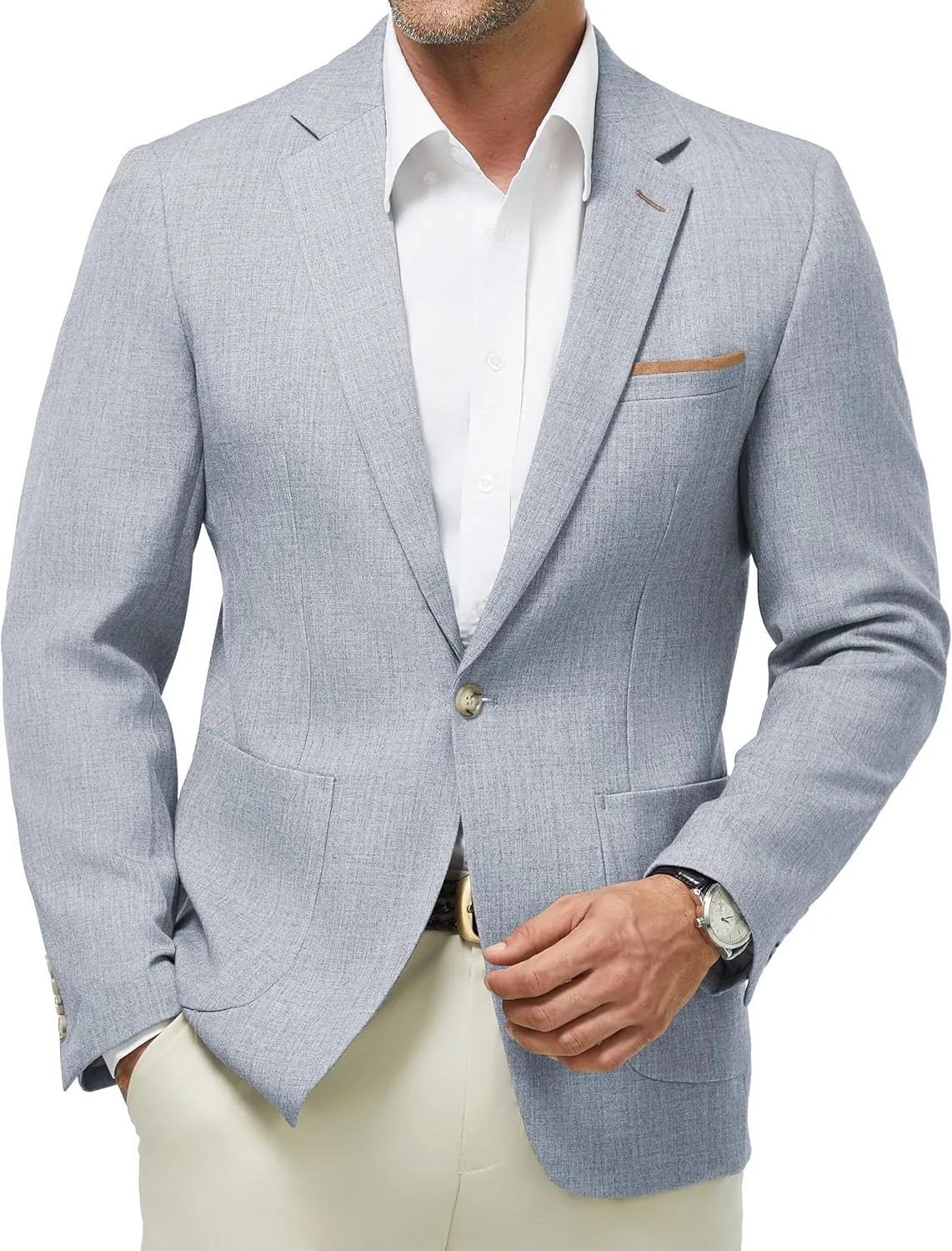 WULFUL Men's Sport Coats Blazers Linen Cotton Blazer Regular Fit One Button Suit Jacket with 2 Pockets