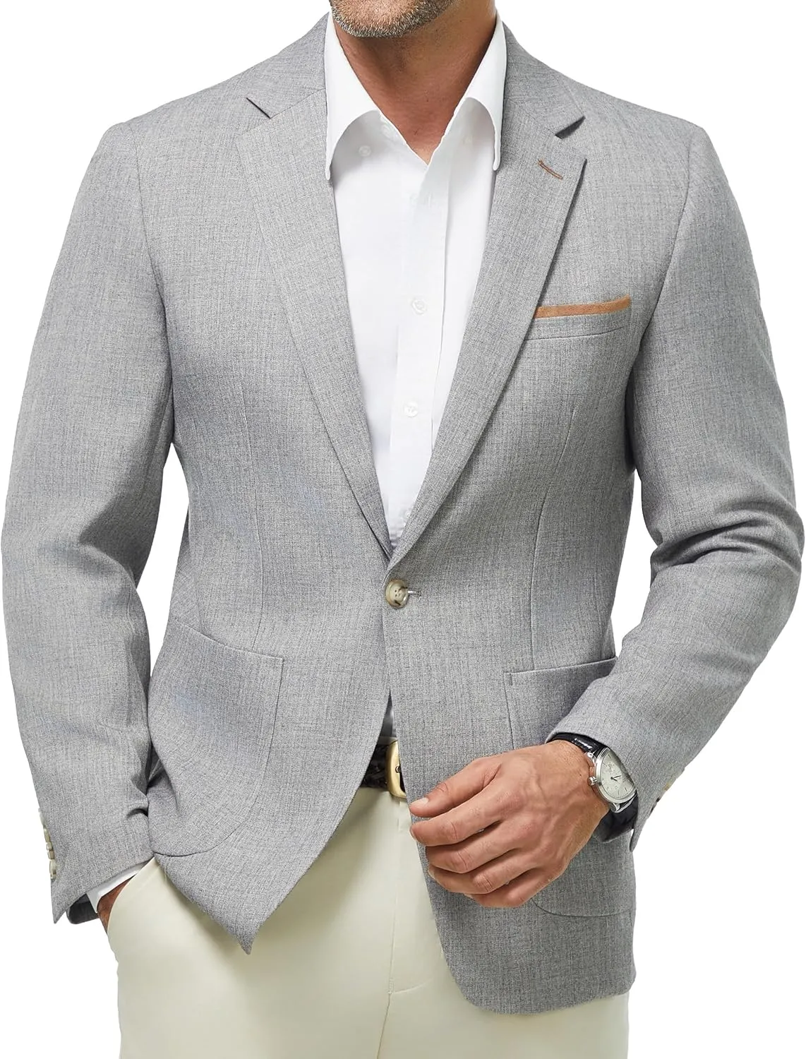 WULFUL Men's Sport Coats Blazers Linen Cotton Blazer Regular Fit One Button Suit Jacket with 2 Pockets