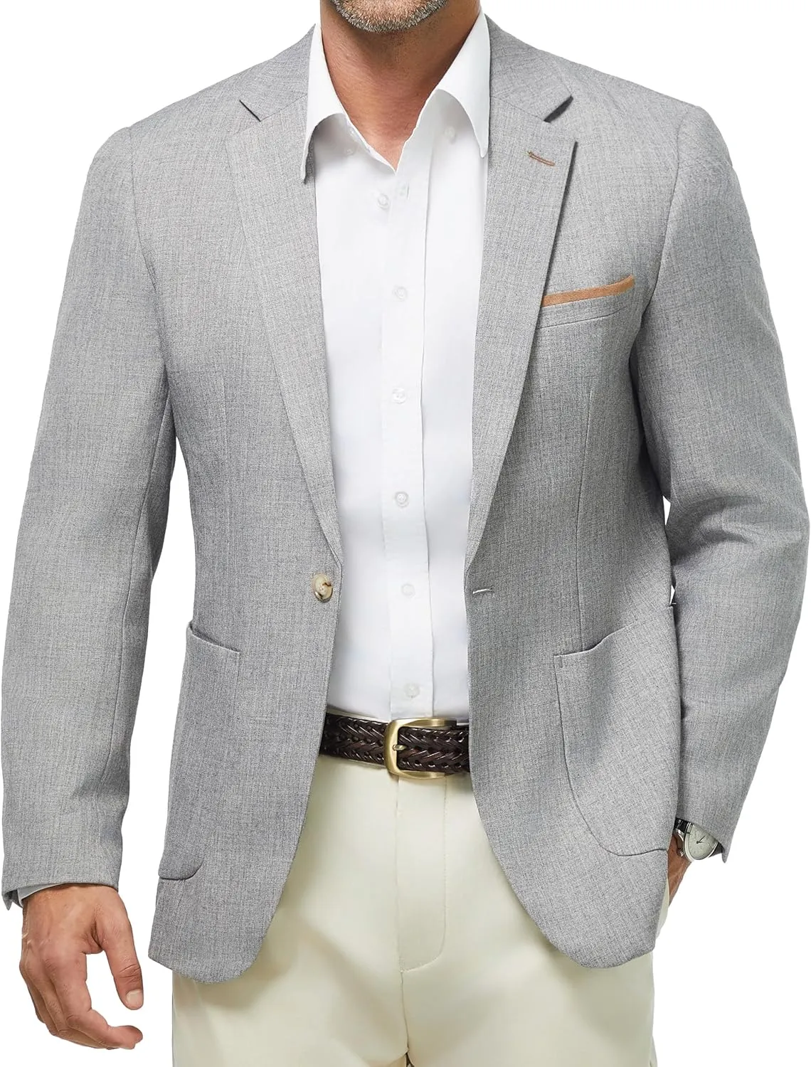 WULFUL Men's Sport Coats Blazers Linen Cotton Blazer Regular Fit One Button Suit Jacket with 2 Pockets