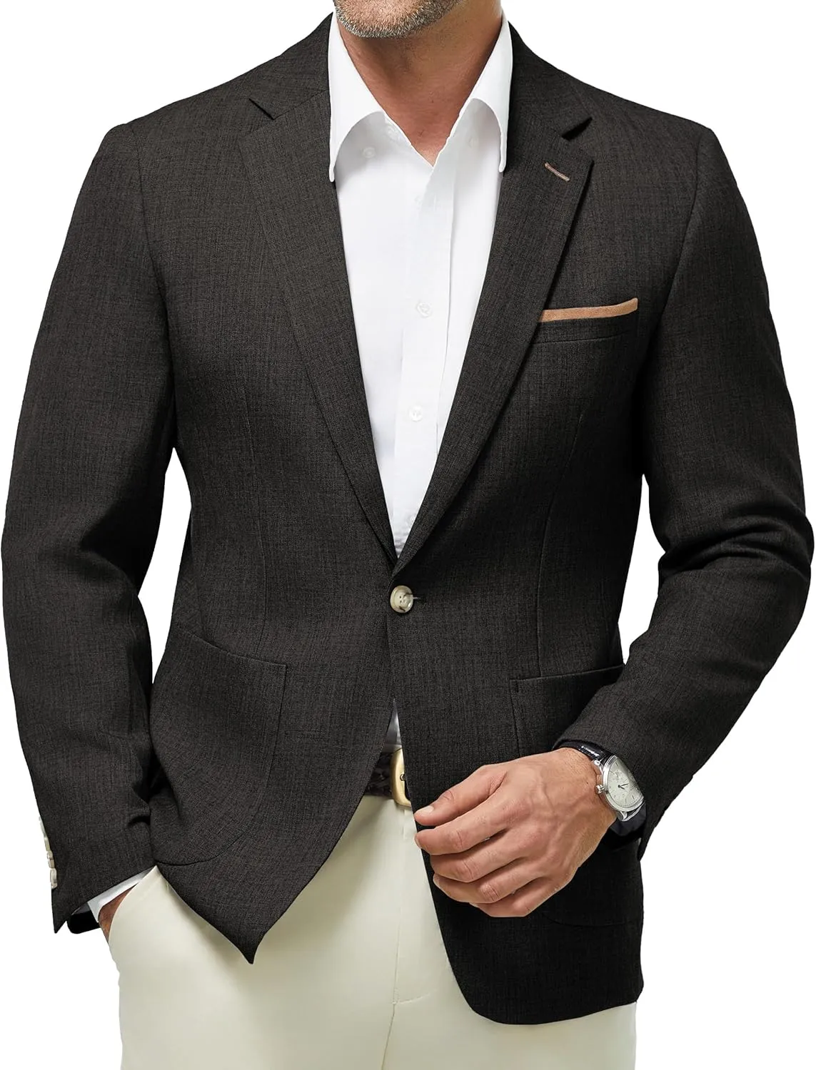 WULFUL Men's Sport Coats Blazers Linen Cotton Blazer Regular Fit One Button Suit Jacket with 2 Pockets
