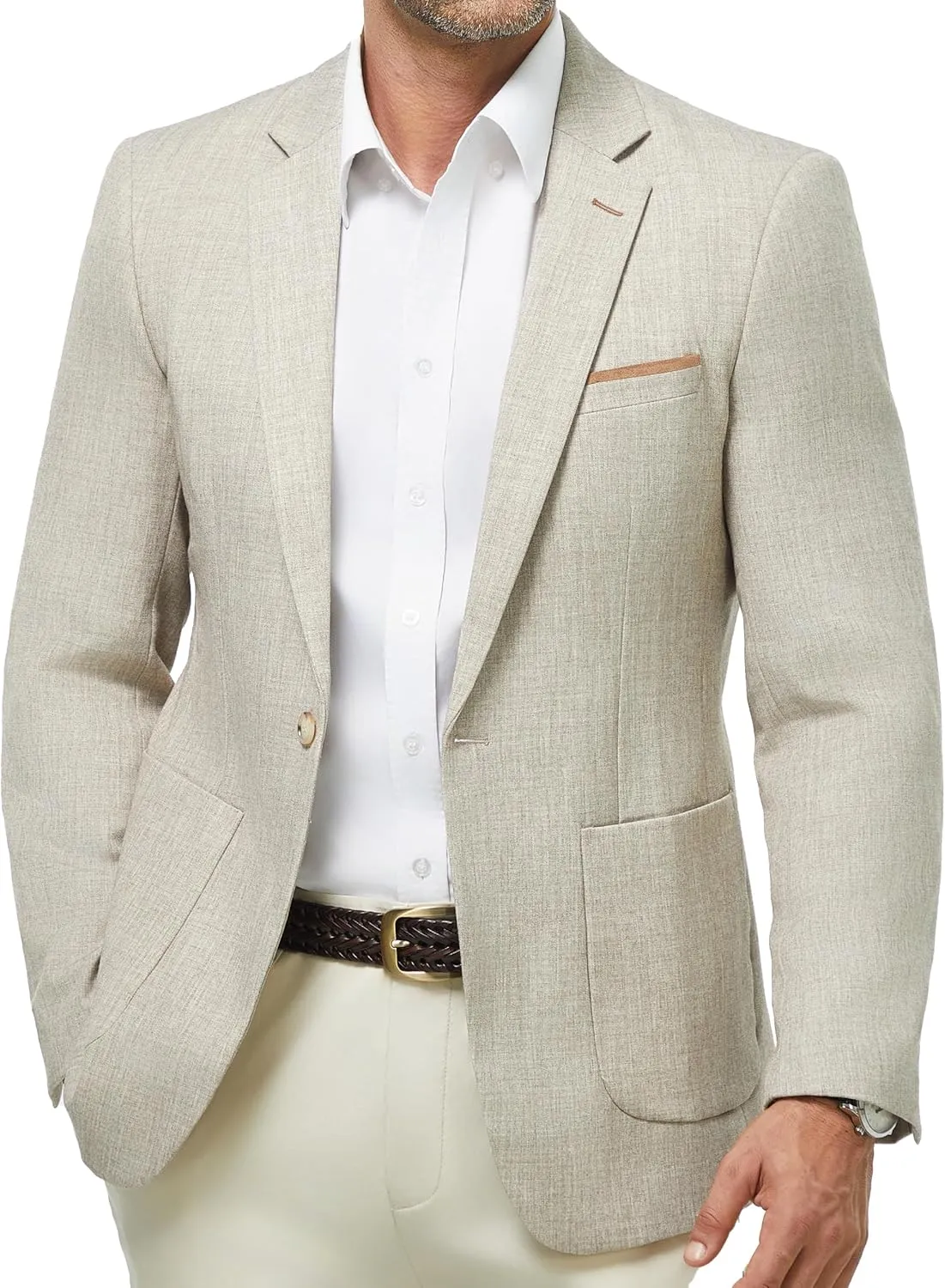 WULFUL Men's Sport Coats Blazers Linen Cotton Blazer Regular Fit One Button Suit Jacket with 2 Pockets