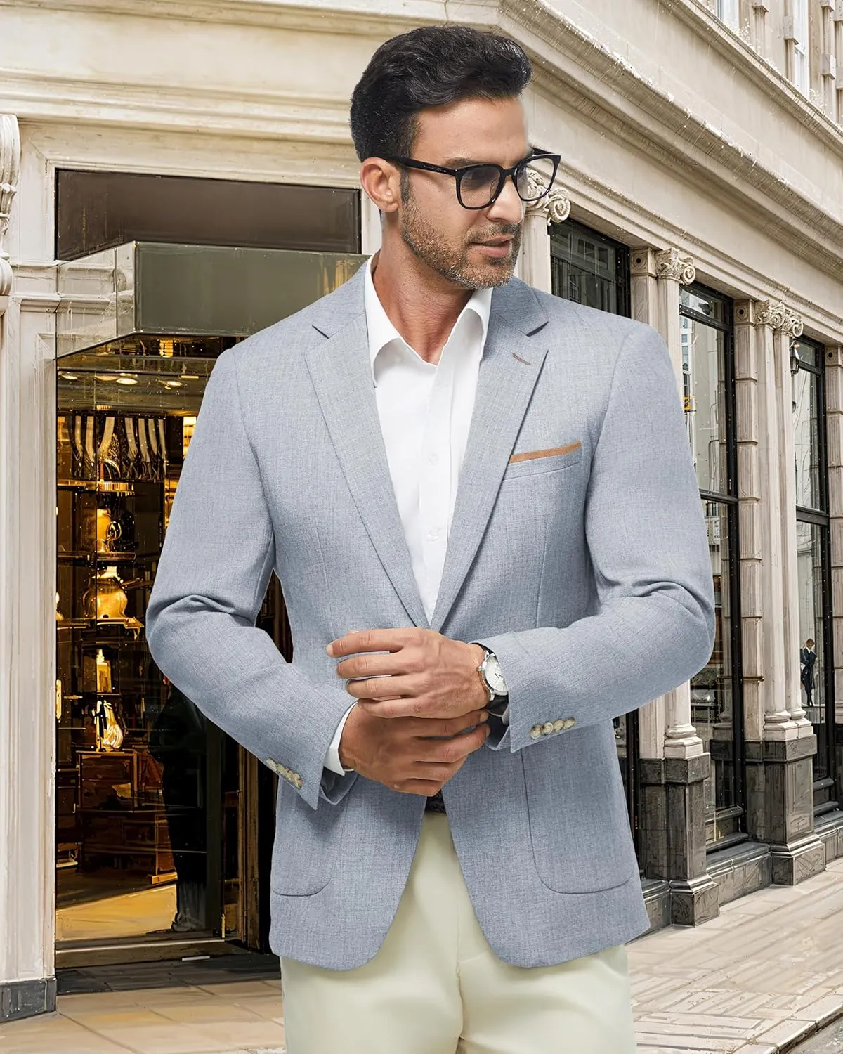 WULFUL Men's Sport Coats Blazers Linen Cotton Blazer Regular Fit One Button Suit Jacket with 2 Pockets